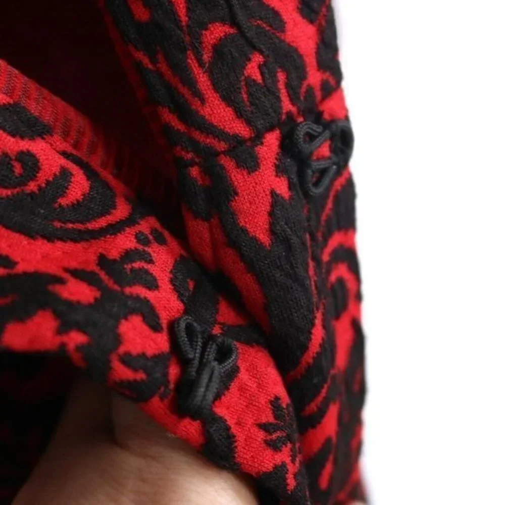 Christopher & Banks Cardigan Jacket Red Black Damask Petite Medium‎ PM